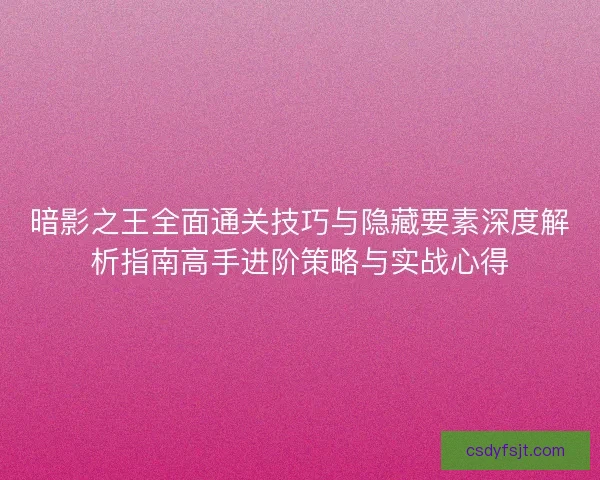 暗影之王全面通关技巧与隐藏要素深度解析指南高手进阶策略与实战心得